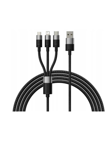 BASEUS Kabel USB 3w1 StarSpeed, USB-C + micro USB + Lightning, 3,5A, 1.2m (CAXS000001) Czarny