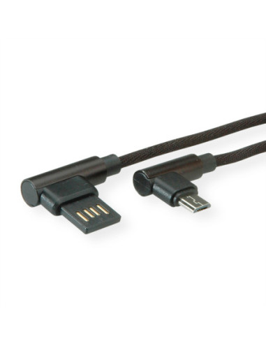 Kabel ROLINE USB 2.0, męski odwracalny A - męski Micro B (kąt 90°), czarny, 0,8 m