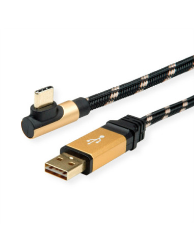 ROLINE GOLD USB 2.0 Kabel, USB A męski odwracalny - USB C 90° męski, 1,8 m