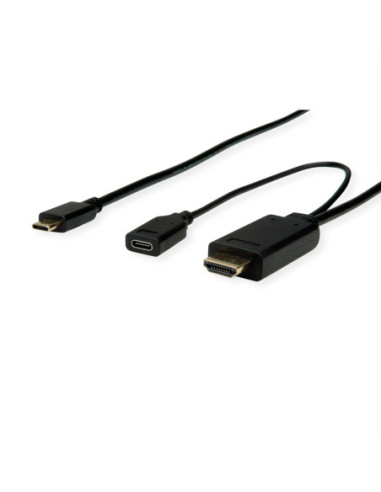 Kabel adaptera ROLINE USB typu C - HDMI + USB C (PD), M/M +F, 2 m
