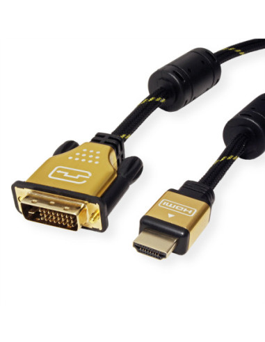 ROLINE GOLD Monitorkabel DVI - HDMI, M-M, (24+1) podwójne łącze, blister detaliczny, 2 m