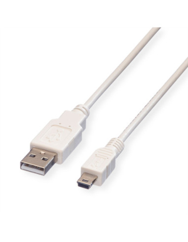 VALUE USB 2.0 Kabel , Typ A 5 Pin Mini , wit, 0,8 m