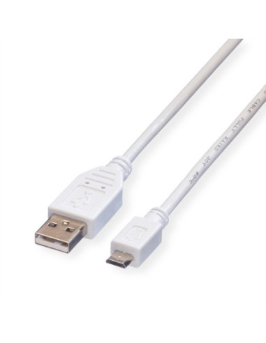 VALUE USB 2.0 Kabel, USB A Male - Micro USB B Male, wit, 0,15 m