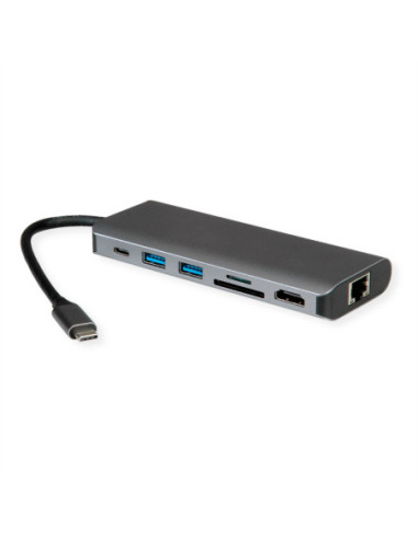 Stacja dokująca ROLINE USB typu C, 8K30 HDMI, 2x USB3.2 Gen1 (A), 1x PD, 1x LAN, SD/MicroSD