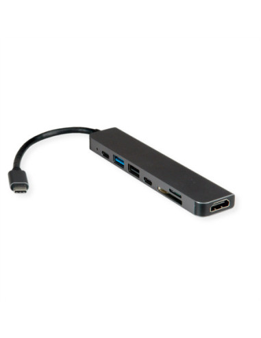 VALUE Stacja dokująca USB TypE C, HDMI 4K60, 2x USB2.0 (A+C) + 1x USB3.2 Gen1 (A), 1x PD, 1x SD/TF