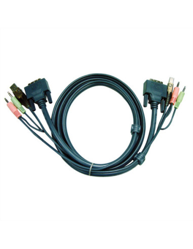 ATEN 2L-7D03U Kabel KVM DVI-D (pojedyncze łącze), USB, audio, zwart, 3 m