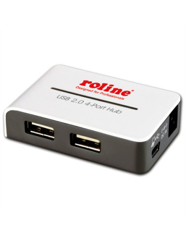Koncentrator USB 2.0 ROLINE, czarno-biały, 4 porty, z zasilaczem