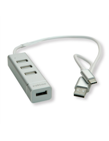 Koncentrator USB 2.0 do notebooków ROLINE, 4 porty, kabel połączeniowy typu A+C
