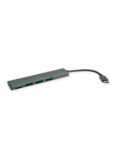 Koncentrator ROLINE USB 3.2 Gen 1, 3-drożny, kabel połączeniowy typu C, z czytnikiem kart CardReader