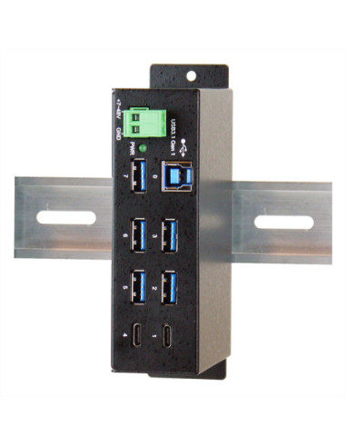 EXSYS EX-1197HMS 7-portowy koncentrator USB 3.2 Gen1 z zabezpieczeniem przeciwprzepięciowym 2xC-Buchse 15KV