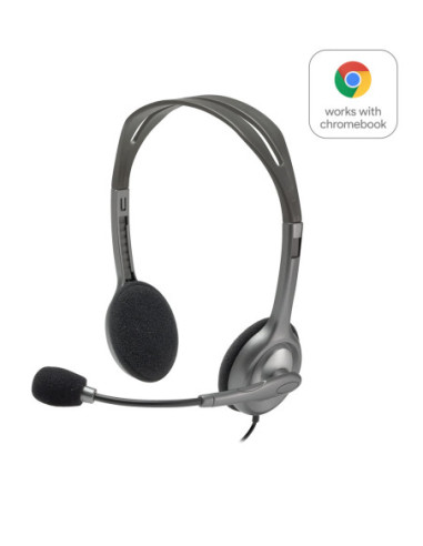 Przewodowy zestaw słuchawkowy Logitech H111 z pałąkiem na głowę Biuro/centrum obsługi telefonicznej Szary