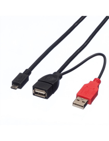 ROLINE USB 2.0 Y kabel, 2x Typ A (M/F) - Micro B M, 1m