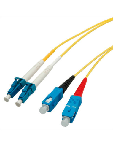 Kabel światłowodowy duplex, SingleMode E9/125µm LC/SC, żółty, 1 m