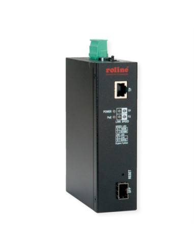 Konwerter przemysłowy ROLINE Gigabit Ethernet - światłowód o podwójnej prędkości 100/1000, z funkcją PoE