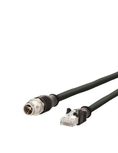 Kabel połączeniowy METZ CONNECT M12 męski-RJ45 męski, 4-stykowy, kodowany X, czarny, 2 m