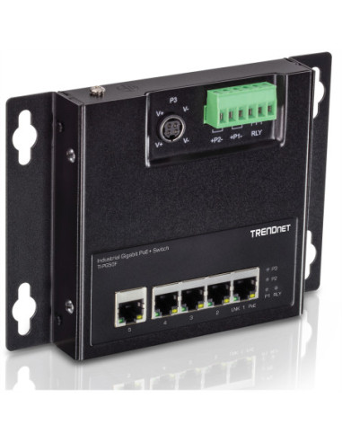 TRENDnet TI-PG50F 5-portowy przemysłowy przełącznik dostępowy PoE+ Gigabit Front, wandmontage