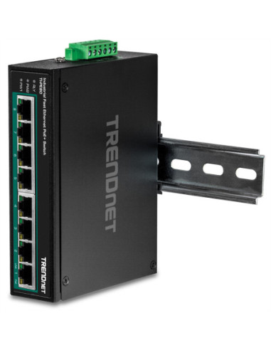 TRENDnet TI-PE80 Przemysłowy 8-portowy przełącznik Fast Ethernet PoE+ na szynę DIN