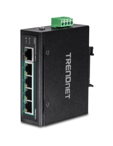 TRENDnet 5-portowy przemysłowy przełącznik Gigabit PoE+ na szynę DIN