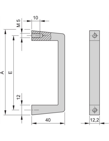 Jednoczęściowy uchwyt przedni SCHROFF, szerokość 12,2 mm, anodowany bezbarwnie, 194 mm