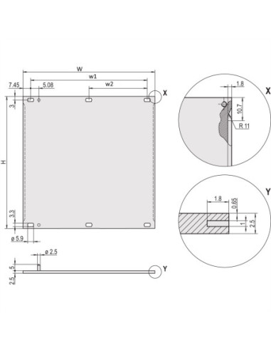SCHROFF Panel przedni, osłona Refrofit, 3 HU, 3 HP, 2,5 mm, Al, anodowany, nieobrobione krawędzie
