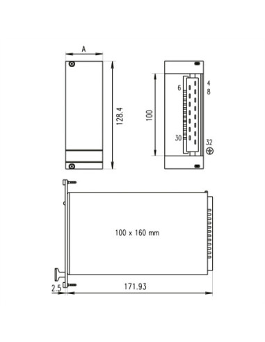 SCHROFF Panel przedni zasilacza do Maxpower 180, pojedynczy, 3 HE, 8 HE, 2,5 mm, Al, przód anodowany, tył przewodzący