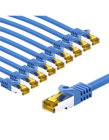 RJ45 kabel krosowy CAT 6A S/FTP (PiMF), 500 MHz, z CAT 7 kable surowym, 5 m, niebieski, zestaw 10 - Długość kabla 5 m