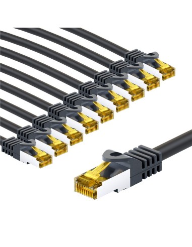 RJ45 kabel krosowy CAT 6A S/FTP (PiMF), 500 MHz, z CAT 7 kable surowym, 5 m, czarny, zestaw 10 - Długość kabla 5 m
