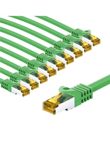 RJ45 kabel krosowy CAT 6A S/FTP (PiMF), 500 MHz, z CAT 7 kable surowym, 5 m, zielony, zestaw 10 - Długość kabla 5 m
