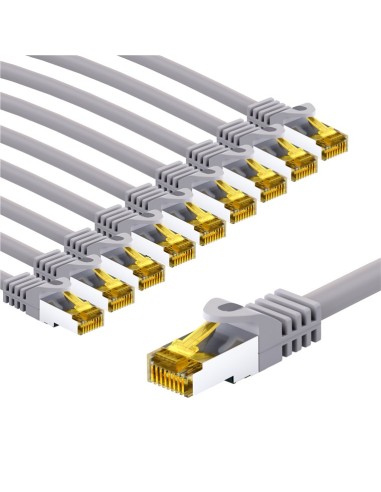 RJ45 kabel krosowy CAT 6A S/FTP (PiMF), 500 MHz, z CAT 7 kable surowym, 3 m, szary, zestaw 10 - Długość kabla 3 m