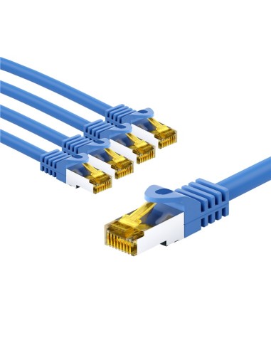 RJ45 kabel krosowy CAT 6A S/FTP (PiMF), 500 MHz, z CAT 7 kable surowym, 3 m, niebieski, zestaw 5 - Długość kabla 3 m
