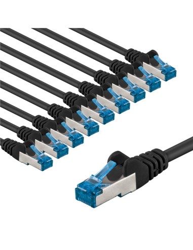 CAT 6A kabel krosowy, S/FTP (PiMF), 1 m, czarny, zestaw 10 - Długość kabla 1 m