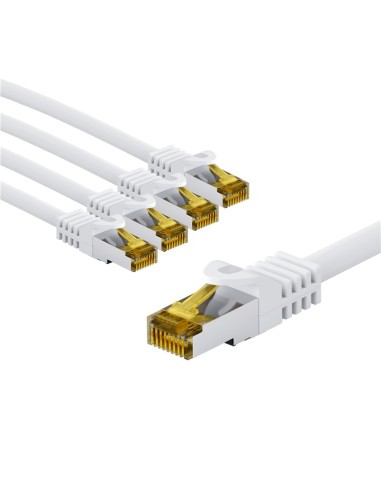 RJ45 kabel krosowy CAT 6A S/FTP (PiMF), 500 MHz, z CAT 7 kable surowym, 1 m, biały, zestaw 5 - Długość kabla 1 m