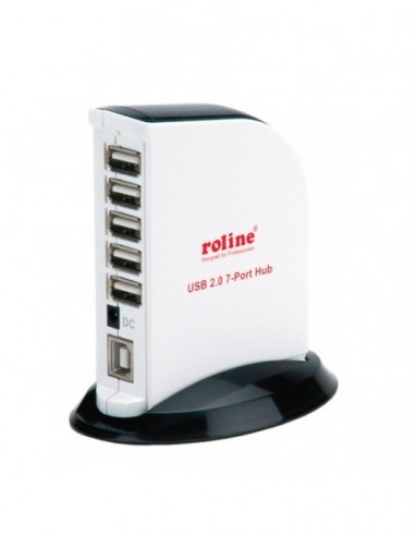 ROLINE Koncentrator USB 2.0 Czarno-Biały, 7-portowy