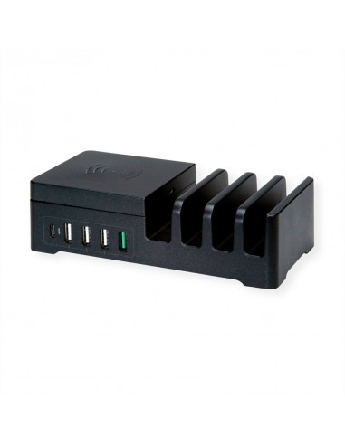 ROLINE Stacja ładująca USB 5 portów +  bezprzewodowa podkładka ładująca do urządzeń mobilnych, 10 W.
