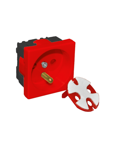 Gniazdo elektryczne 45x45 z kluczem, czerwone - 2P+Z