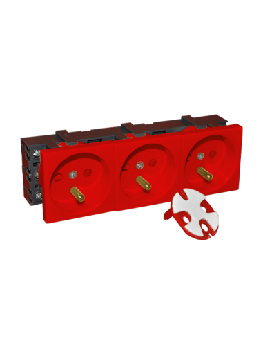 Gniazdo elektryczne 45x135 z kluczem, czerwone - 3x2P+Z