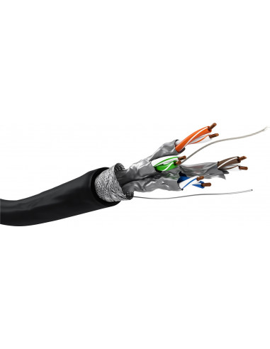 CAT 6 kabel sieciowy napowietrzny, S/FTP (PiMF), czarny, 100m