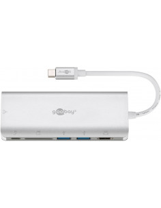 Adapter wieloportowy USB-C™ HDMI 4k 30 Hz, USB, CR, RJ45, PD, alum., srebrny