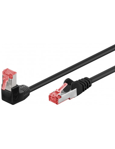 CAT 6Kabel łączący 1x 90° pod kątem,S/FTP (PiMF), Czarny - Długość kabla 10 m