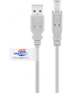 Kabel USB 2.0 Hi-Speed z certyfikatem USB, Szary - Długość kabla 3 m