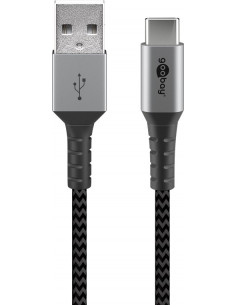 Kabel tekstylny USB-C ™na USB-A z metalowymi wtyczkami (szary / srebrny) 2 m - Długość kabla 2 m