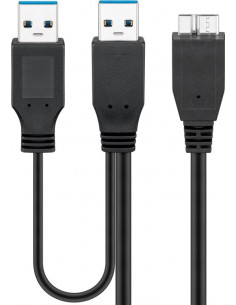 Kabel USB 3.0 Dual Power SuperSpeed, Czarny - Długość kabla 0.3 m
