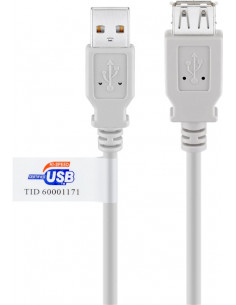 Przedłużacz USB 2.0 Hi-Speed z certyfikatem USB, Szary - Długość kabla 5 m