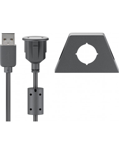Przedłużacz USB 2.0 Hi-Speed z uchwytem montażowym, czarny - Długość kabla 2 m
