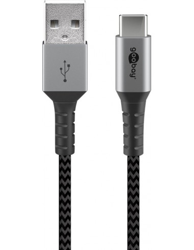 Kabel tekstylny USB-C ™na USB-A z metalowymi wtyczkami (szary / srebrny) 0,5 m - Długość kabla 0.5 m