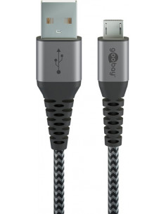 Kabel tekstylny Micro USB na USB-A z metalowymi wtyczkami ( szary / srebrny) 1 m - Długość kabla 1 m