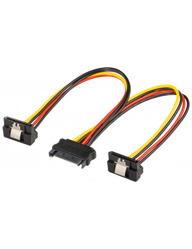 Kabel zasilający typu Y/adapter zasilający do komputera, SATA 1 x wtyk na 2 x gniazdo 90° - Długość kabla 0.2 m