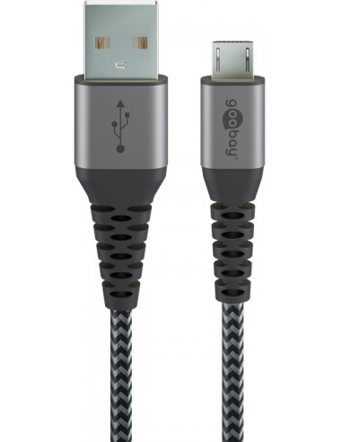 Kabel tekstylny Micro USB na USB-A z metalowymi wtyczkami ( szary / srebrny) 0,5 m - Długość kabla 0.5 m