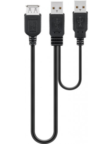 Kabel zasilający USB 2.0 Hi-Speed Dual-Power, Czarny - Długość kabla 0.3 m