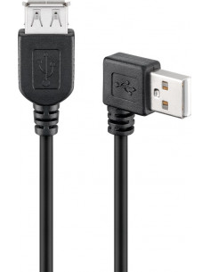 Przedłużacz USB 2.0 Hi-Speed 90°, Czarny - Długość kabla 0.3 m